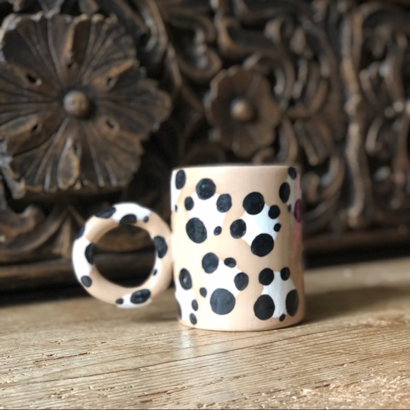 NWOT New LUX EROS Handmade Tan Round Handle Spotted Leopard Artsy Ceramic Mug - Picture 9 of 17